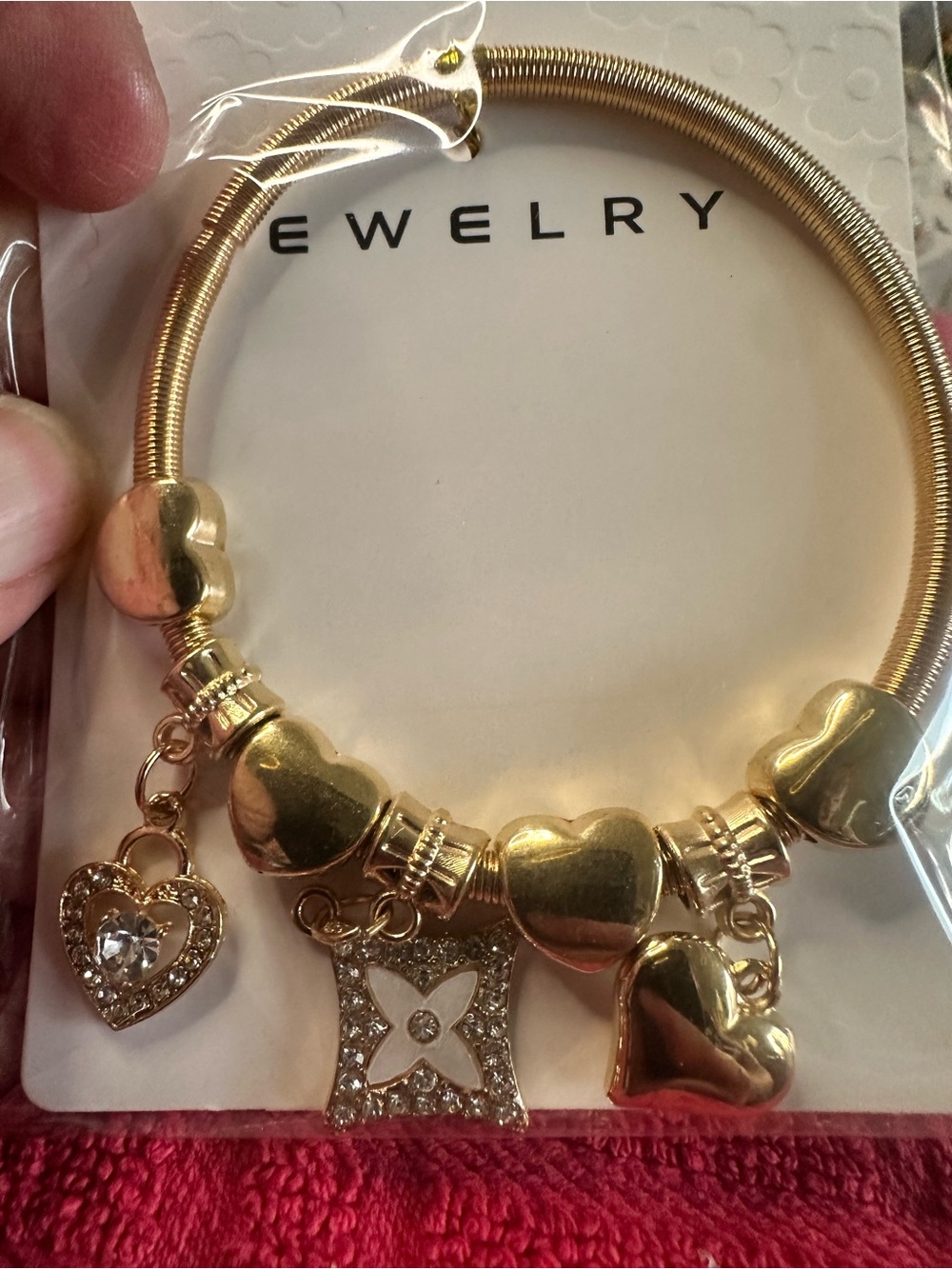 Gold Heart Charm Bangle Bracelet for Women